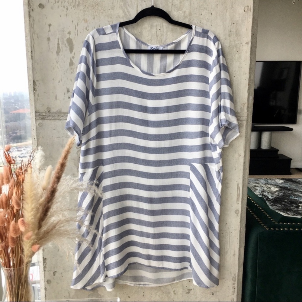 Spin USA Striped Flowy Shirt Sleeve Top 1XL